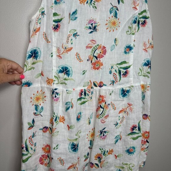 J Jill Love Linen White Floral Button Front Tunic Top Size Medium Sleeveless - Picture 10 of 10